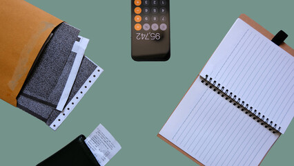 Calculator app, Pay slip, Business, Financial concept.