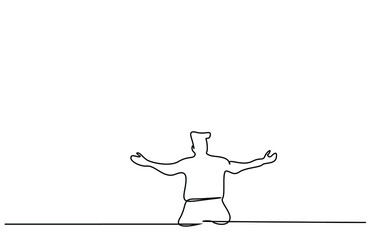 man praying outside in nature with raising hands