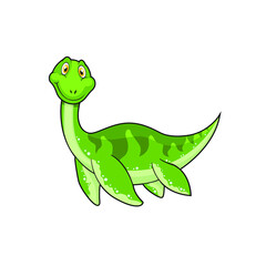 Cute dinosaur Nessie form Loch Ness lake cartoon vector illustration, Loch Ness monster.