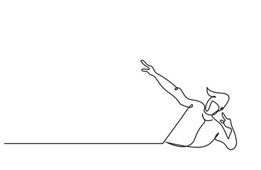 happy successful young male showing thumbs up somewhere