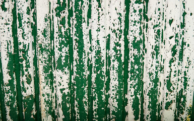 White peeling off the old green galvanized sheet, white-green background.
