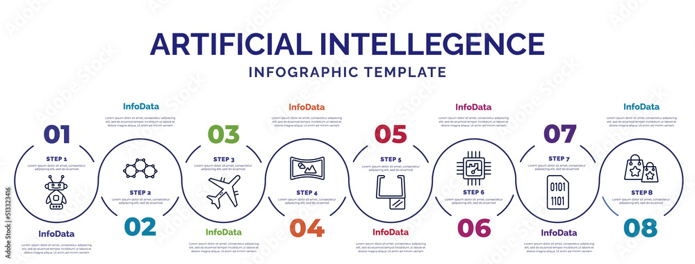 Poster infographic template with icons and 8 options or steps. infographic for artificial intellegence conc