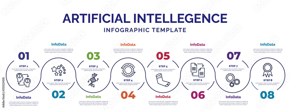 Poster infographic template with icons and 8 options or steps. infographic for artificial intellegence conc