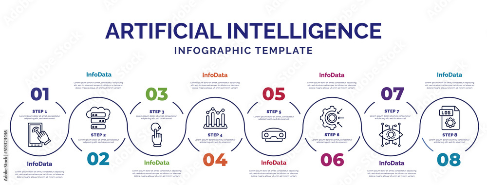 Poster infographic template with icons and 8 options or steps. infographic for artificial intelligence conc