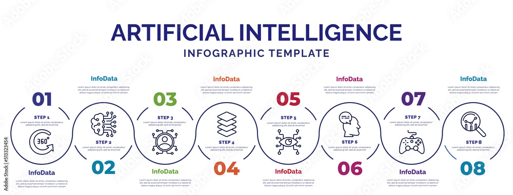 Poster infographic template with icons and 8 options or steps. infographic for artificial intelligence conc