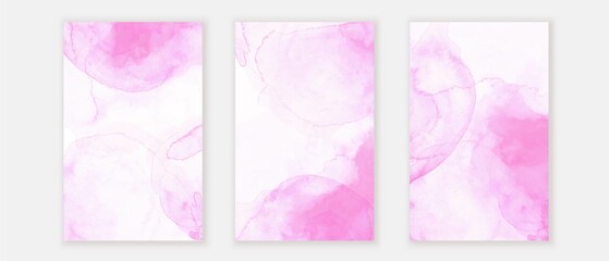 Pink, white watercolor wash textures set. Invitation, card template. Abstract pattern design.