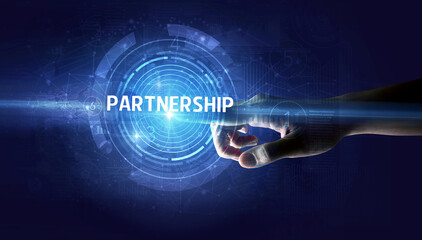 Hand touching business concept button