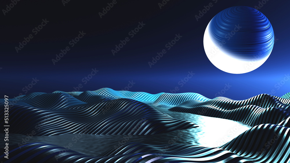Poster 3d rendering. abstract empty space fantasy landscape background.