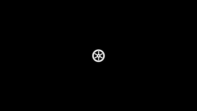 White picture of wheel on a black background. part of the car. Distortion liquid style transition icon for your project. 4K video animation for motion graphics and compositing.