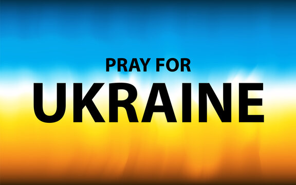 Pray for Ukraine banner on abstract modern ukrainian flag background. National freedom symbol design.