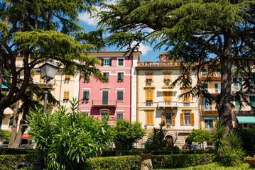 Fototapeta na wymiar Colorful buildings along the sea front in Lerici.
