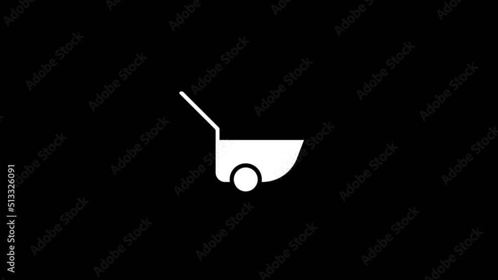 Poster white picture of cart on a black background. empty trolley for transportation of construction materi