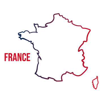 Blue and red linear isolated map of France