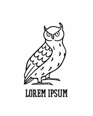 Vector illustration of hand drawn funny skeptical Eagle Owl. Ink drawing, decorative graphic style. Beautiful animal design elements, logo template
