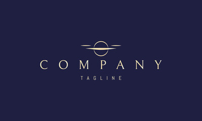 Vector golden logo on which an abstract image of a drone in a linear minimalist style.