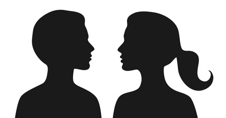 Silhouettes of a man and a woman face to face  on an isolated background. Lovers.Сouple,icon.