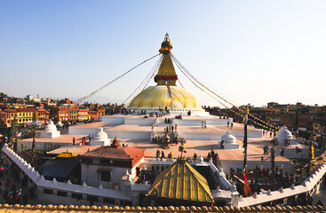 View of Boudhanath stupa, one from the best buddhist stupas on the world, the biggest stupa in Kathmandu city
