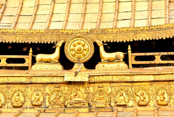 The roof is decorated with ancient and famous symbols of the famous Himalayas, Tibet.
