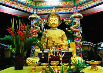     The Golden Buddha statue is a sacred symbol of Buddhism and  general attraction in peaceful Thailand. 