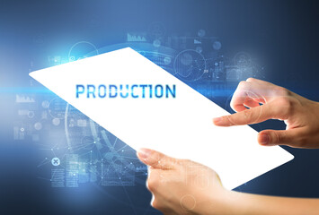 Hand holdig futuristic tablet , technology concept