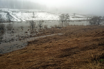 Obraz premium high river bank in early spring