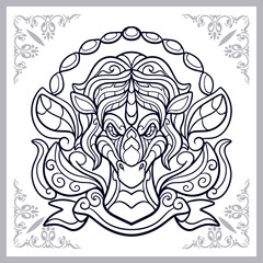 Unicorn head zentangle arts. isolated on white background