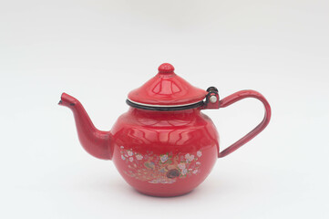 Mid-century modern red enameled kettle