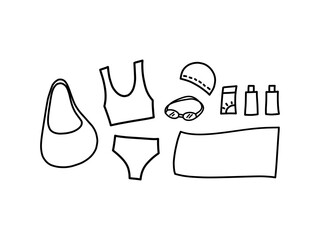 Doodle art of swimming set. Graphic element for sport and healthy concept.