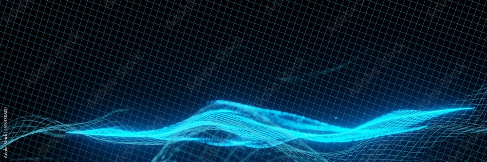 Aufkleber futuristic digital glowing wave line particle technology hud panorama background 3d rendering