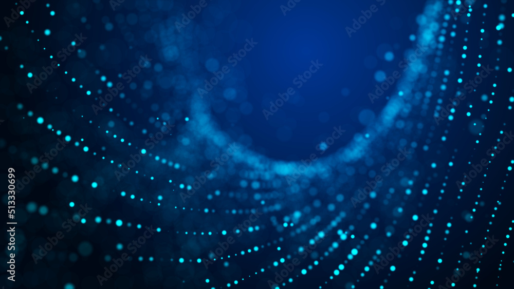 Poster digital background with movement of glowing particles. complex technologies of big data. 3d renderin