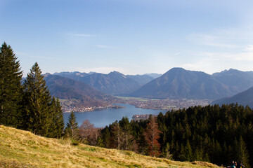 Landscape view of a lake in Holzkirchen, Germany. View from the top of a mountain