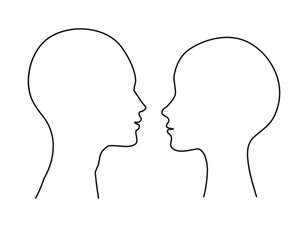 Line contour Silhouettes of a man and a woman face to face  on an isolated background.Lovers.Сouple,icon.Default avatar profile.EPS10.