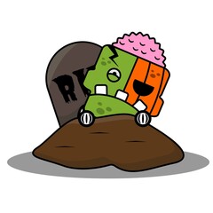 cartoon character costume vector illustration
pumpkin zombie mascot coming out of the grave