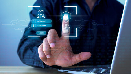 Businessman using access window to login enter password on laptop Register Username Password Login Cyber ​​Protection data privacy Internet protection concept and technology