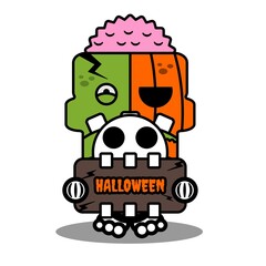 cartoon character costume vector illustration
pumpkin zombie mascot holding halloween board