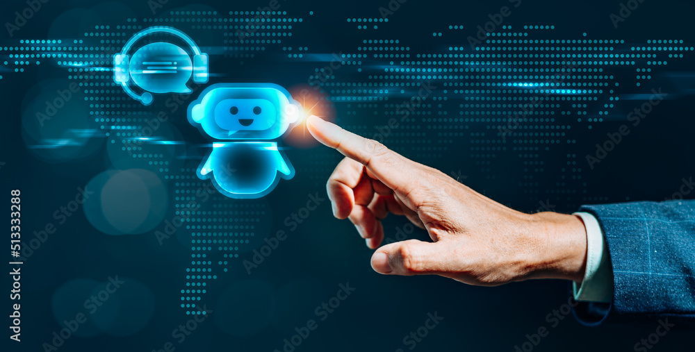 Aufkleber businessman's hand with digital chatbot ai, artificial intelligence technology, access to informatio