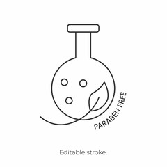 Paraben free icon symbol. Editable stroke. Vector stock illustration isolated on white background for packaging design in beauty industry. 