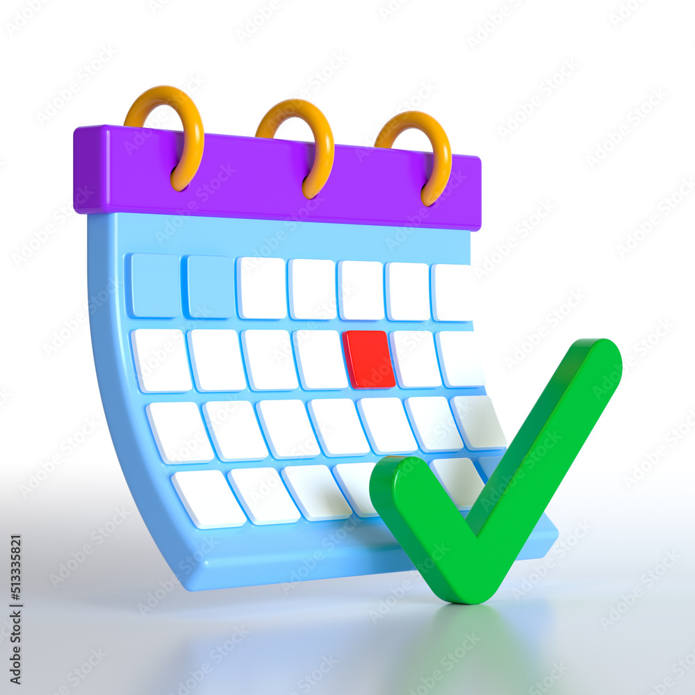 Aufkleber check marks on calendar. 3d rendering