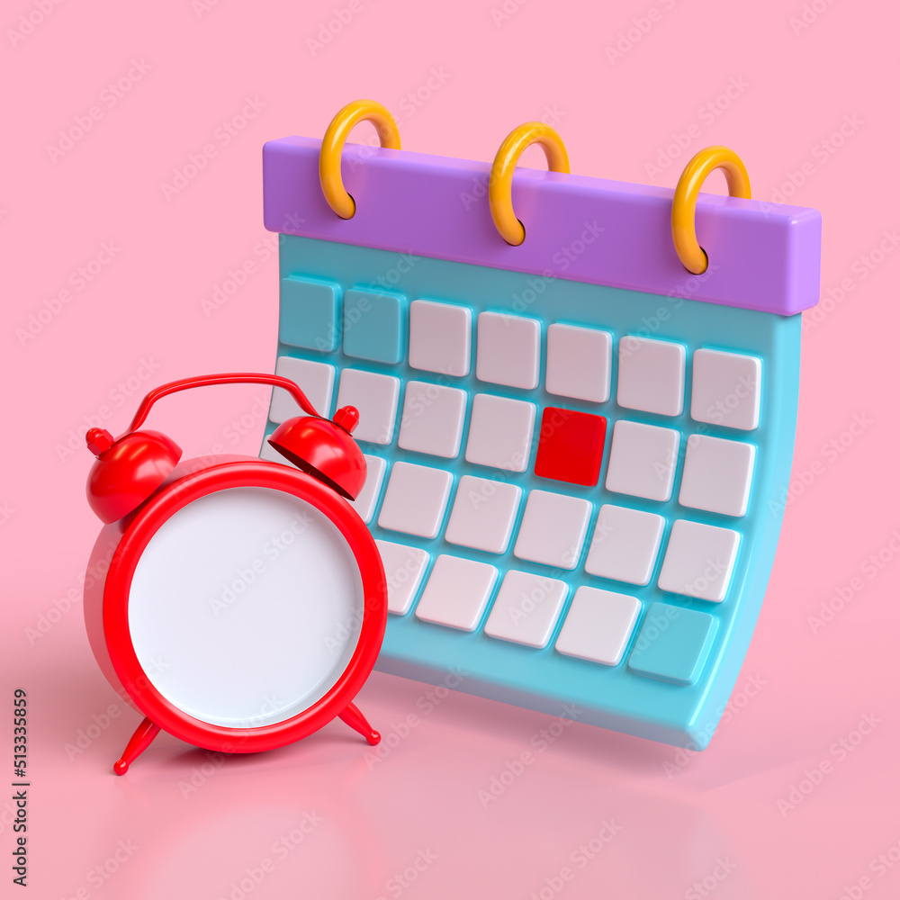 Aufkleber alarm clock minimal cartoon style design. day month year time concept. website banner. 3d rendering