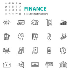 set of finance line icons, money, bank, economy