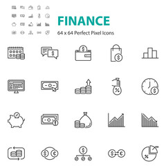 set of finance line icons, money, bank, economy