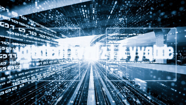 Software development, application programming code and tacit computer coding . Concept of smart digital transformation and technology disruption that changes global trends in new information era .