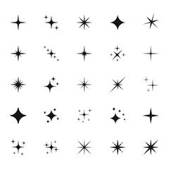 Star icons. Twinkling stars. Sparkles, shining burst. Christmas vector symbols isolated.