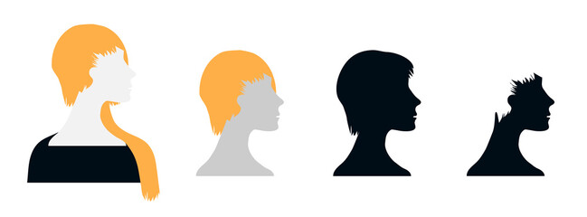 Set of vector silhouettes of beautiful female faces in profile on an isolated background. Default avatar profile.EPS10.