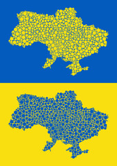 Ukraine map on blue and yellow background. Flag of Ukraine.