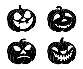 Halloween pumpkins icon set silhouettes x 4. 
