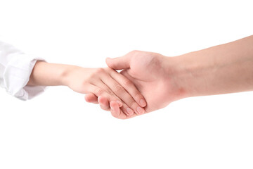 Handshake. Handshaking isolated on white background. Woman and man.