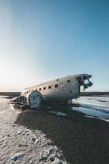 Broken plane in wilderness in winter