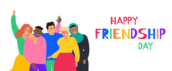 happy friendship day group of international people vector illustration