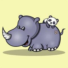 friendship of a rhino and a panda